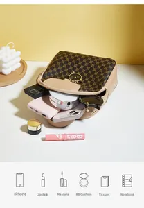 Top view of open floral print shoulder bag showing interior capacity for makeup and phone