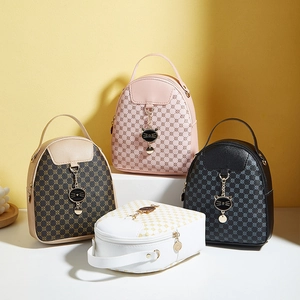 Women Fashion Mini Crossbody Bag Vintage Print PU Leather Mobile Phone Bag With Cute Cat Pendant Small Multi-function Backpack