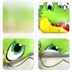 Detail showing waterproof cartoon crocodile growth chart stickers and adhesive backing