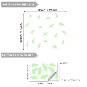 Luminous green mouse wall stickers for home decor with glow in the dark animal silhouettes