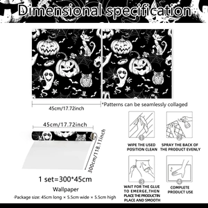 Papel tapiz Halloween blanco y negro calabaza fantasma adhesivo de 45x300cm