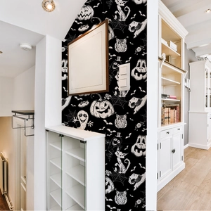 Papel pintado Halloween calabaza fantasma con murciélagos para decoración de paredes