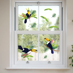 Doppelseitige Fensteraufkleber mit tropischen Tukanen und Palmenblättern für Glas