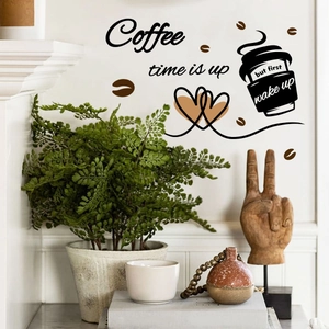 Selbstklebender Wandtattoo Kaffee-Thema mit Coffee Time Schriftzug und Tassen-Grafik