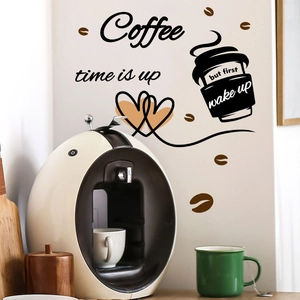 Detail von Wandaufkleber Coffee Time mit handgezeichneten Tassen und Kunstdruck-Schrift