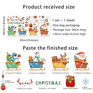 Christmas window stickers set with snowman and reindeer, double-sided static holiday decals