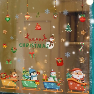 Close-up of Santa sleigh and reindeer double-sided static Christmas window stickers
