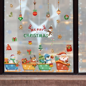 Christmas window stickers set with Merry Christmas text Santa Claus reindeer and snowflakes