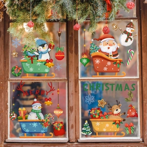 Christmas Window Stickers Static Cling PVC Reindeer Santa Claus Snowman Double Sided Holiday Glass Decals Home Decoration