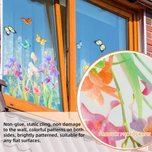 Double-sided floral butterfly window clings with static cling design for glass decor