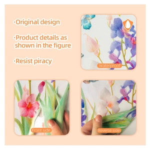 Detail of waterproof floral window stickers with double-sided visual flower and leaf designs