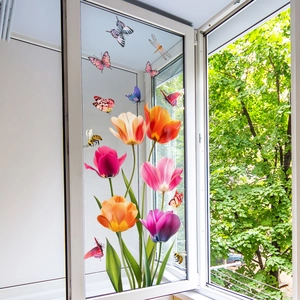 Pegatinas de tulipanes y mariposas de colores para cristales y decoración de casa