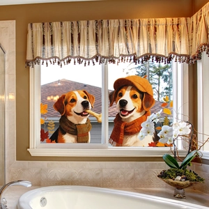 Cute beagle puppy window stickers with autumn maple leaves for cozy home decoration