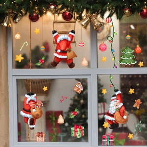 Christmas window decals with Santa Claus and tree for festive home glass decoration