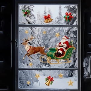 Weihnachtsfensteraufkleber Statisch Haftend PVC Rentier Weihnachtsmann Schneeflocken Fensterbilder Für Haus Und Laden