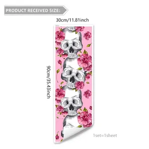 Skull and pink floral wall sticker with gothic roses for creative trash can decoration