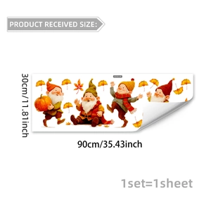 Autumn gnome window clings set with maple leaves and pumpkins for home decor