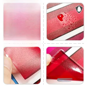 Detail of red textured waterproof wall sticker showing front matte finish and adhesive back