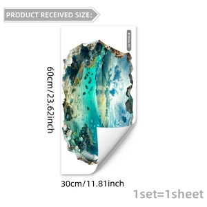 3D ocean wall sticker with tropical fish through a broken wall, 60x30cm adhesive mural
