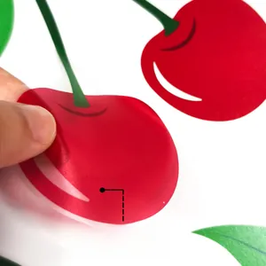 Detailed view of hand-painted cherry wall decal showing the easy-to-peel adhesive backing