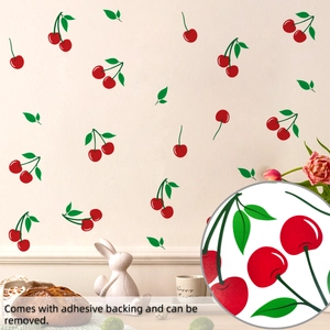 Detail of red cherry wall decals with adhesive backing for kids room decoration