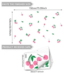 Self-adhesive cherry wall stickers set of 6 sheets with detailed layout size specifications