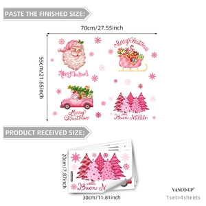 Pink Christmas window static stickers featuring Santa, reindeer, and snowflakes for decor