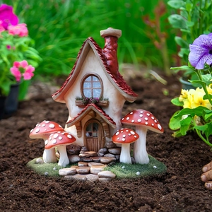 Miniature fairy garden mushroom house stake for outdoor lawn and flowerpot decoration