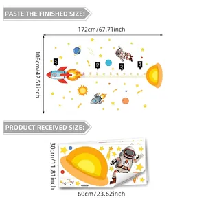 Astronaut and rocket height chart wall decal with collage size guide and dimensions