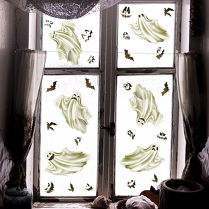 Halloween Fensteraufkleber mit weißen Gespenstern und Fledermäusen für Glasdekorationen