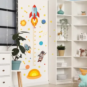 Outer space astronaut and rocket height growth chart wall decal for kids bedroom