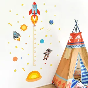 Astronaut and rocket growth chart wall sticker for kids room decoration measuring 50-150cm