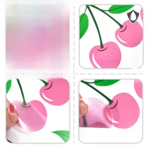 Waterproof hand-painted pink cherry wall stickers showing front and reverse side details