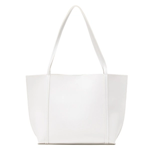 Minimalist white tote bag for women made of smooth faux leather with slim shoulder straps