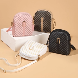 Vintage Monogram PU Leather Crossbody Bag Women Multi-Layer Zipper Cell Phone Bag Adjustable Strap Daily Shoulder Bag