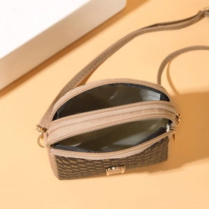 Women's mini crossbody bag with chic geometric print and dual zipper compartments
