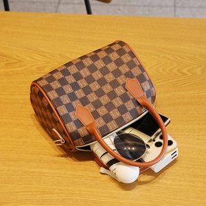 Boston checkerboard handbag with letter print and detachable wide shoulder strap