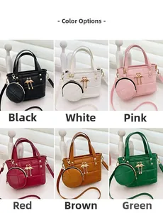 Fashion bucket bag color options showing black, white, pink, red, brown, and green sets
