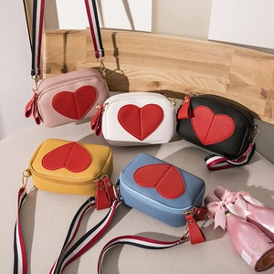 Mini Heart Crossbody Bag Litchi Grain PU Leather Striped Canvas Strap Small Shoulder Phone Purse Women Sweet Fashion