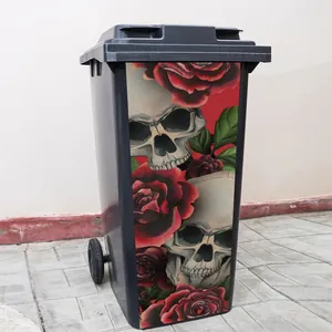 Gothischer Totenkopf Rote Rose Wandtattoo PVC Wasserdicht Mülleimer Aufkleber Für Außen Innen Deko Vintage Tattoo Stil Abnehmbar Kleber