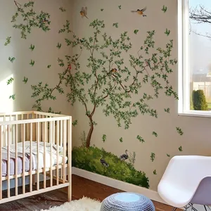 Nature wall decals featuring a large green leafy tree with birds for nursery room decoration