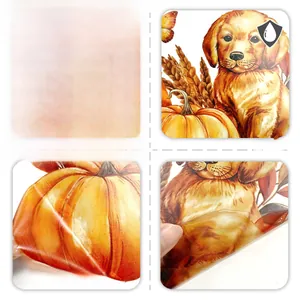 Détails d'autocollants PVC imperméables citrouille et chiot pour décoration d'automne