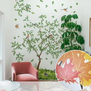 Detail of matte texture on bird and leaf wall decals with self-adhesive backing