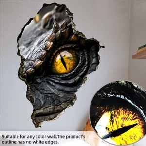 Close-up of 3D dragon eye wall sticker with realistic golden scales and crack detail