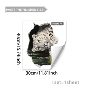 3D-Schneeleopard Wandtattoo aus Wandloch, 30x40cm selbstklebende Tiersticker für die Wand