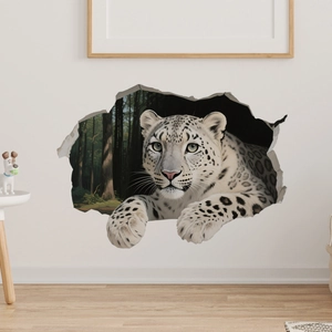 3D Wandtattoo Schneeleopard durchbricht Wand für moderne Wohnzimmer Wanddekoration