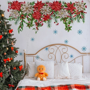 Christmas floral wall decals with poinsettias and snowflakes for home holiday decor