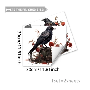 Gothic raamstickers met raaf en rode rozen inclusief de gedetailleerde 30cm maten