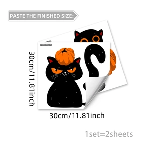 Detail van Halloween raamstickers met zwarte kat en pompoen, set van twee vellen