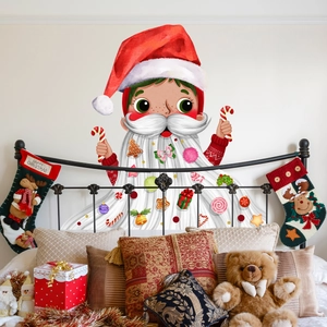 Cartoon Santa boy wall decal with long beard and Christmas ornaments for bedroom decor